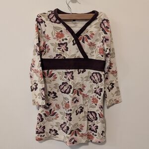 Tea Collection Floral Purple, Orange, And Cream Long Sleeve Dress Girls Size 4